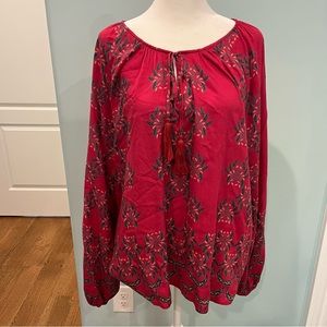 Sundance Women's Red Bohemian Floral Blouse with Tassels Flowy Tunic Women Sz XL